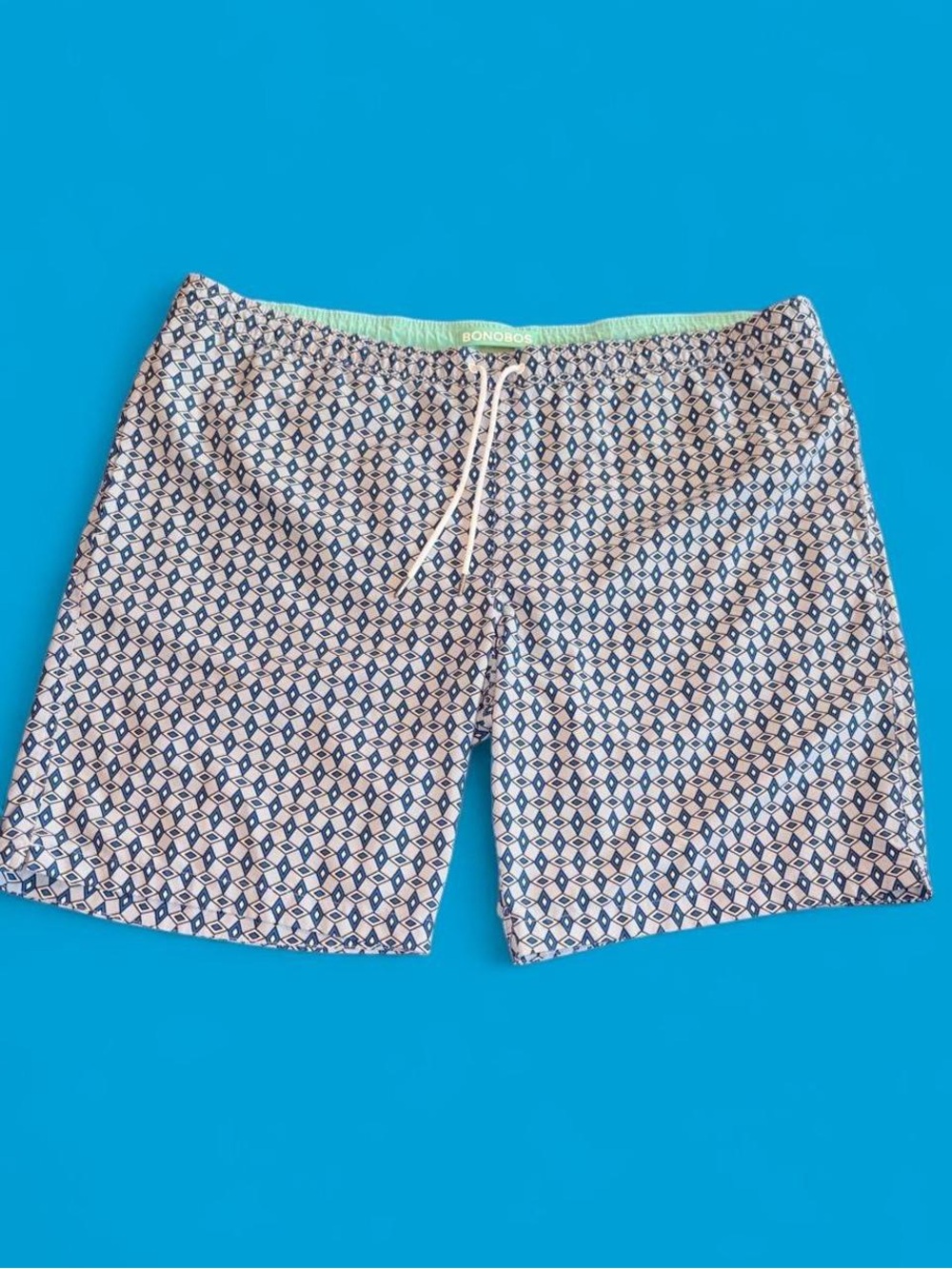 Bonobos Blue and White Geometric Swim Trunks